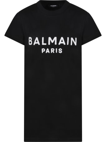 Balmain Black Dress For Girl With Logo