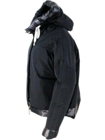 Montecore Short Trapeze Oversized Down Jacket With Reversible Hood In Bi-material Nylon And Technical Fabric