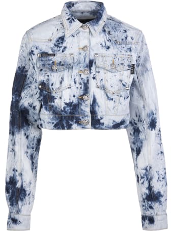 Philipp Plein Woman Bleached Denim Jacket