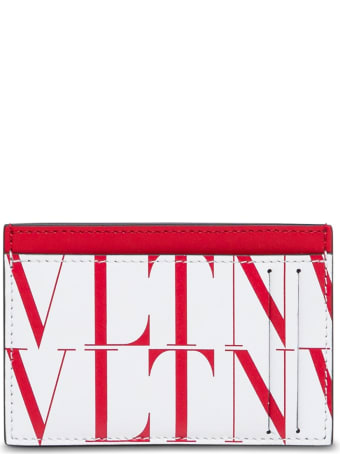 Valentino Garavani Vltn Card Holder In White And Red Leather