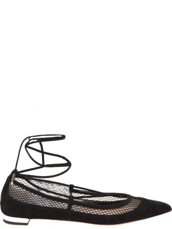 Aquazzura Dalia Flat Ballerina In Suede And Net