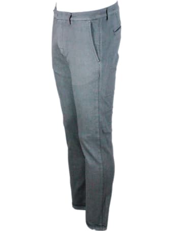 Sartoria Tramarossa Luis Slim Trousers In Stretch Cotton Gabardine With Prince Of Wales Print With America Pockets With Tailored Stitching