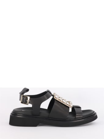 Roger Vivier Viv 'rangers Sandals With Rhinestone Buckle Balck