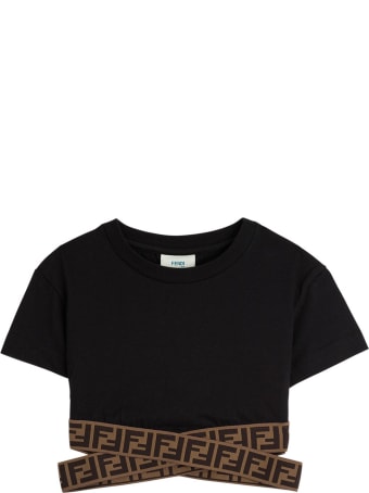 Fendi Black Jersey Crop Top With Ff Elastic