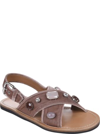Car Shoe Crystal Embellished Slingback Flat Sandals