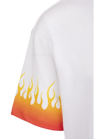 Vision of Super White Oversize T-shirt With Gradient Red Flames