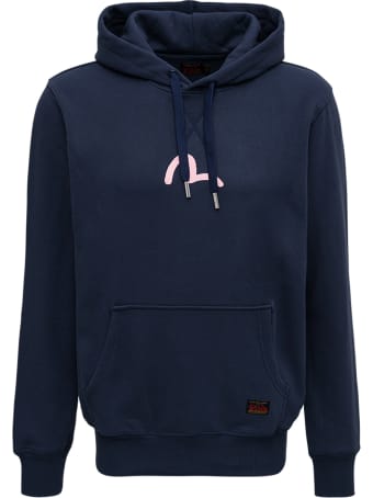 Evisu Blue Cotton Hoodie With Logo Print