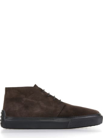Tod's Ankle Boots In Dark Brown Suede Leather
