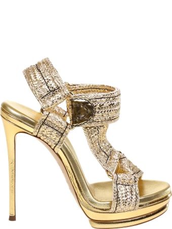 Casadei Sandal In Fabric And Laminated Leather Color Gold