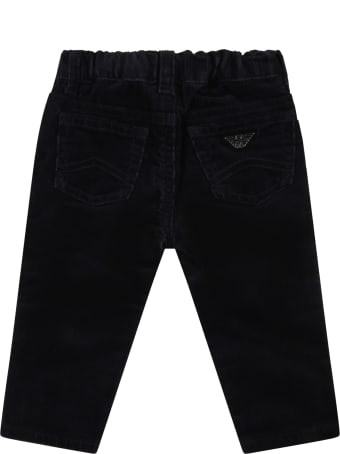 Armani Collezioni Blue Trousers For Baby Boy With Patch Logo