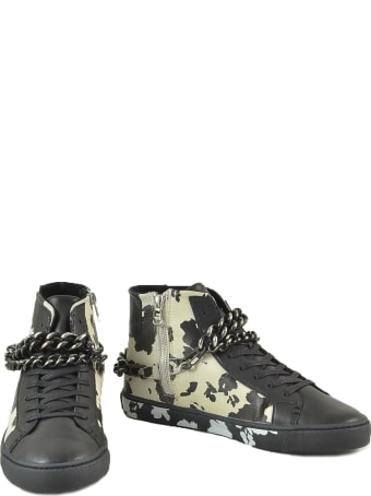 Patrizia Pepe Black Leather Mid-top Sneakers W/chain