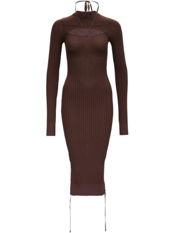 Andrea Adamo Cut-out Dress In Brown Ribbed Knit