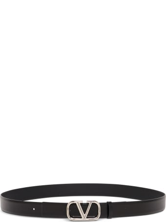 Valentino Garavani Black Leather Belt With V Logo Buckle