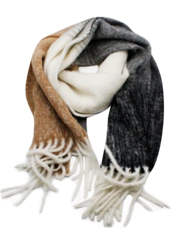 Lorena Antoniazzi Large And Wide Scarf In Alpaca With 3-colored Fringes Measures 180 X 45