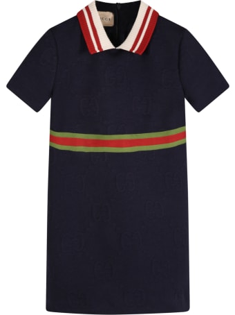 Gucci Blue Dress For Baby Girl With Double Gg