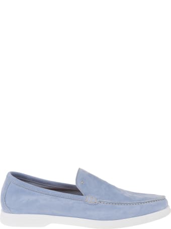 Andrea Ventura Man Light Blue Suede Loafer With White Latex Sole