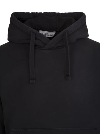 Stone Island Man Black Hoodie With Logo Patch