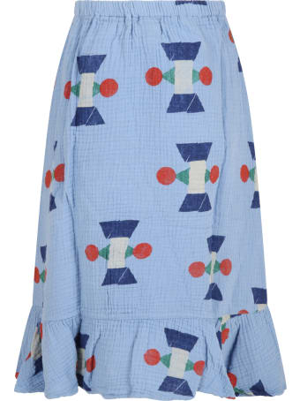 Bobo Choses Light-blue Skirt For Girl With Geometric Deisigns