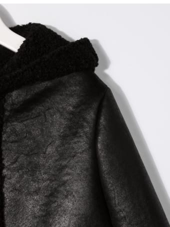 Neil Barrett Kids Black Eco-leather Jacket With Eco-shearling Lining