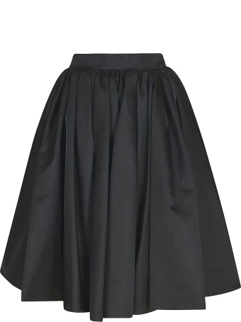 Prada Logo Plaque Flared Pleated Skirt