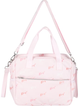 Kenzo Kids Pink Changing Bag For Babygirl With Logos