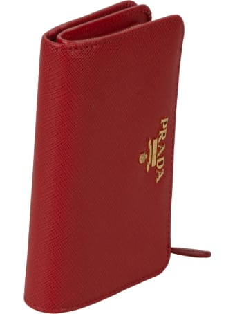 Prada Logo Embossed Magnetic Wallet