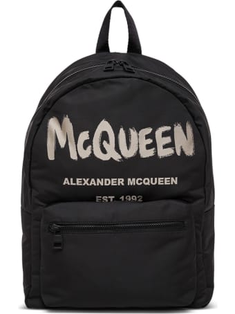 Alexander McQueen Metropolitan Graffiti Fabric Backpack With Logo