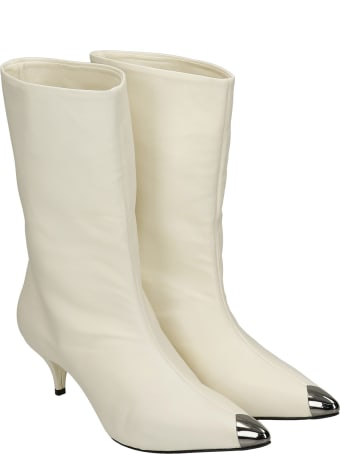 Alchimia Low Heels Ankle Boots In White Leather
