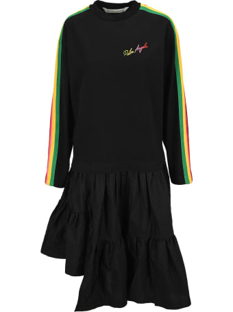 Palm Angels Black Asymmetric Long-sleeve Dress
