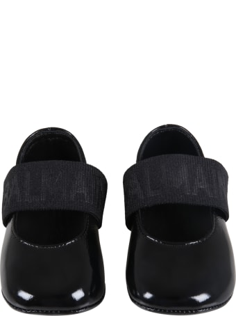 Balmain Black Ballet Flats For Baby Girl With Logo