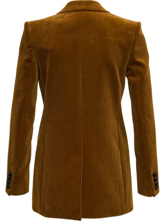 Saint Laurent Double-breasted Blazer In Brown Suede Leather