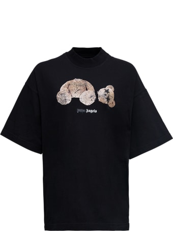 Palm Angels Black Cotton T-shirt With Bear Print