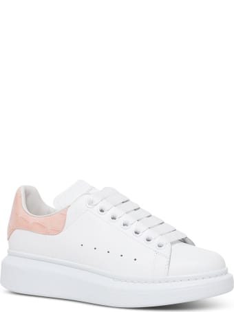 Alexander McQueen Oversize White Leather Sneakers With Crocodile Printed Heel Tab