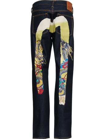 Evisu Blue Denim Jeans With Multicolor Back Print