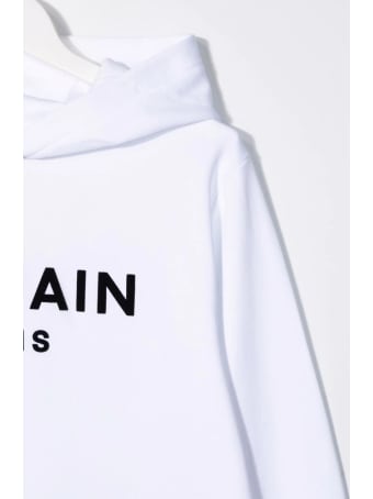 Balmain Kids White Hoodie With Black Velvet Logo