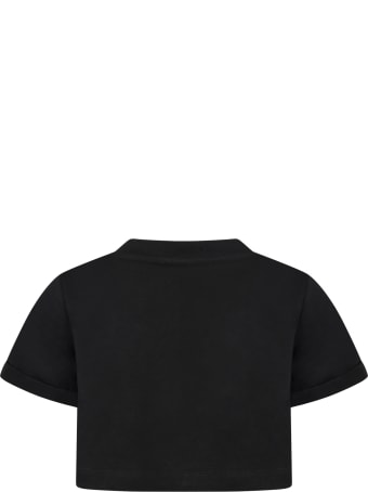 Balmain Black T-shirt For Girl With White Velvet Logo