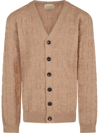 Gucci Brown Cardigan For Kids With G All Over