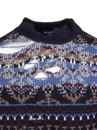 Balenciaga Unisex Blue Destroyed Round-neck Sweater