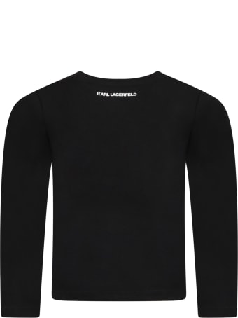 Karl Lagerfeld Kids Black T-shirt For Kids With Karl Lagerfeld And Choupette