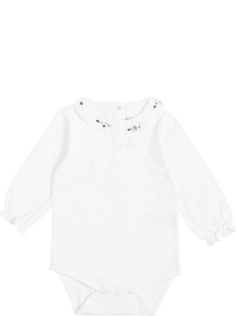 Tartine et Chocolat White Cotton Onesie With Embroidered Collar