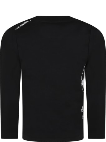 Karl Lagerfeld Kids Black T-shirt For Kids With Karl Lagerfeld And Logo