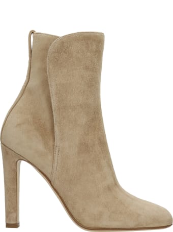 Francesco Russo High Heels Ankle Boots In Beige Suede
