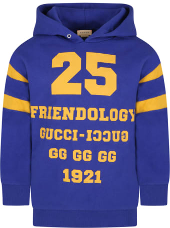 Gucci Blue Sweatshirt For Kids With Logo And Written