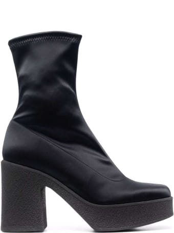 Pollini Rubber Chunky Sole Boot In Stretch Satin