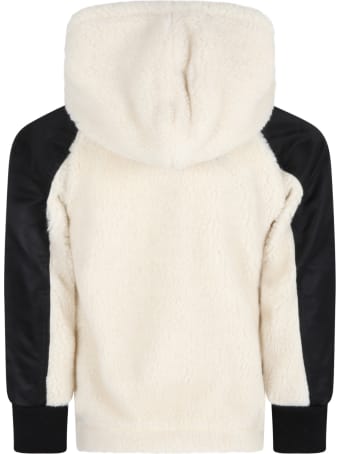 Moncler Ivory Jacket For Kids With Black Logo