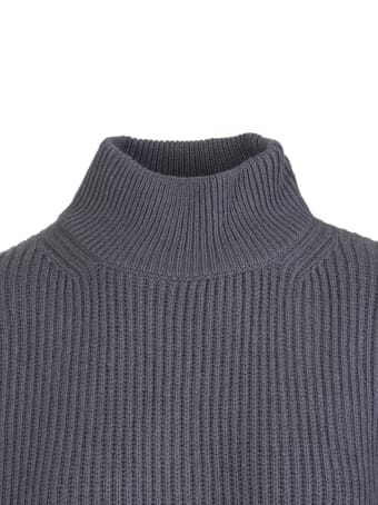 Fedeli Woman Turtleneck Sweater In Dark Grey Ribbed Cashmere With Pockets