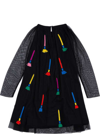 Stella McCartney Kids Black Tulle Dress With Embroidered Panels Detail