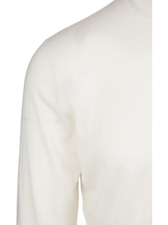 Fedeli Man White Turtleneck Pullover In Cashmere And Silk
