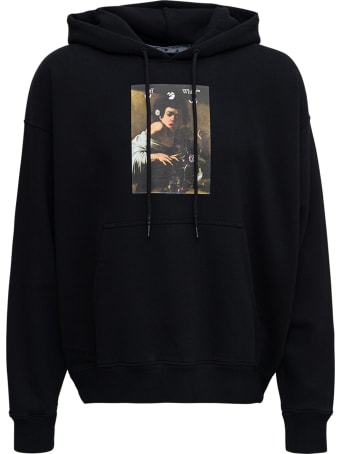 Off-White Black Cotton Hoodie With Caravaggio Print