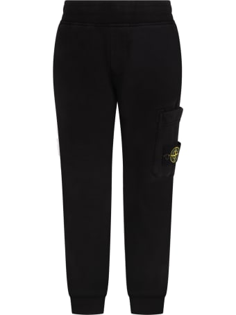 Stone Island Junior Black Sweatpant For Boy With Iconic Compass